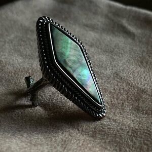 DIXI Antiqued Silver and Black Pearl Coffin Ring, size US 7